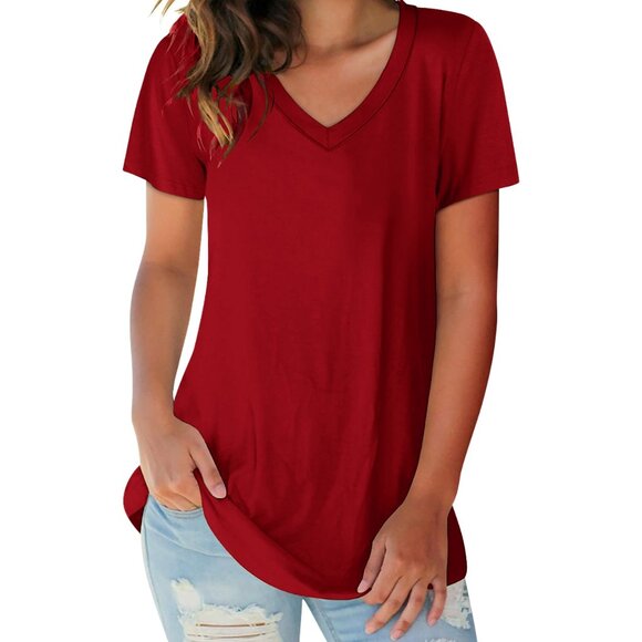 1-Pack Women's Soft Basic V-Neck Short Sleeve Shirts ( Plus Sizes Available ) - Picture 9 of 12